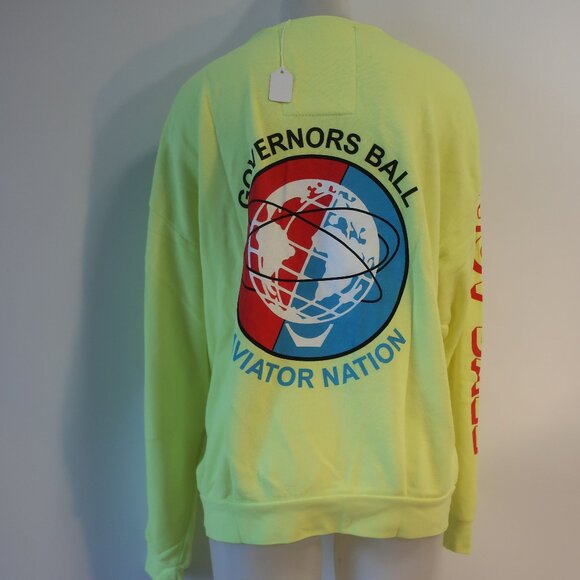 NWT Womens Aviator Nation Neon Yellow Governors Ball Graphic Sweatshirt M - Picture 9 of 15